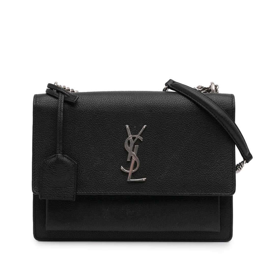 Medium Grained Calfskin Monogram Sunset Crossbody Black - Gaby Paris
