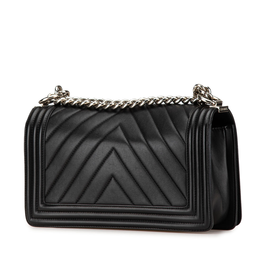 Old Medium Chevron Calfskin Boy Flap Black - Gaby Paris