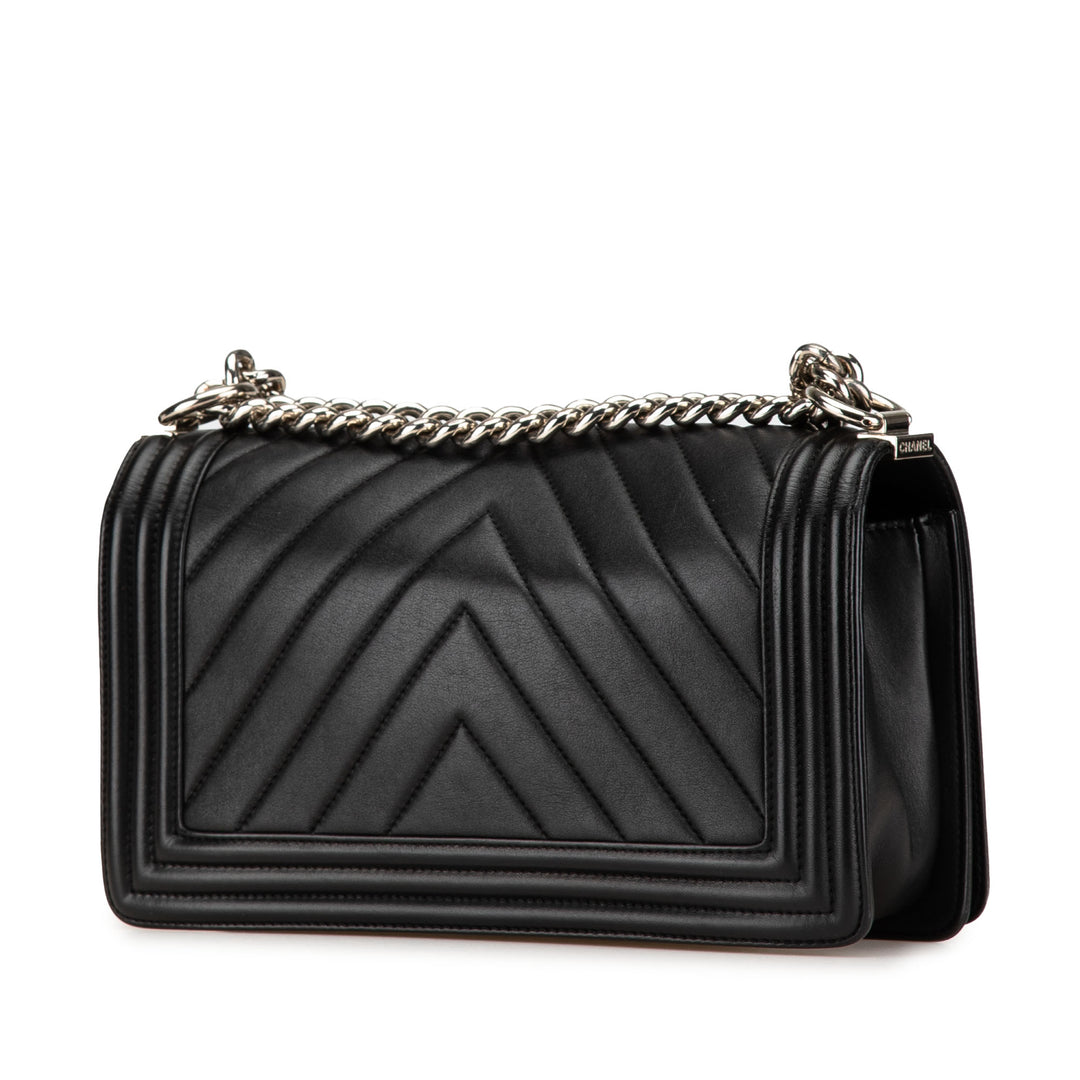 Old Medium Chevron Calfskin Boy Flap Black - Gaby Paris