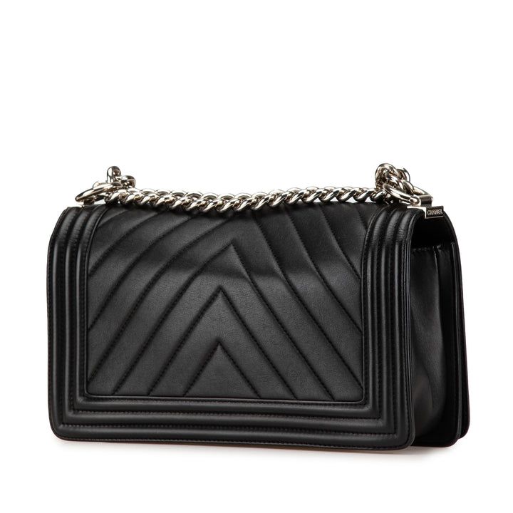 Old Medium Chevron Calfskin Boy Flap Black - Gaby Paris