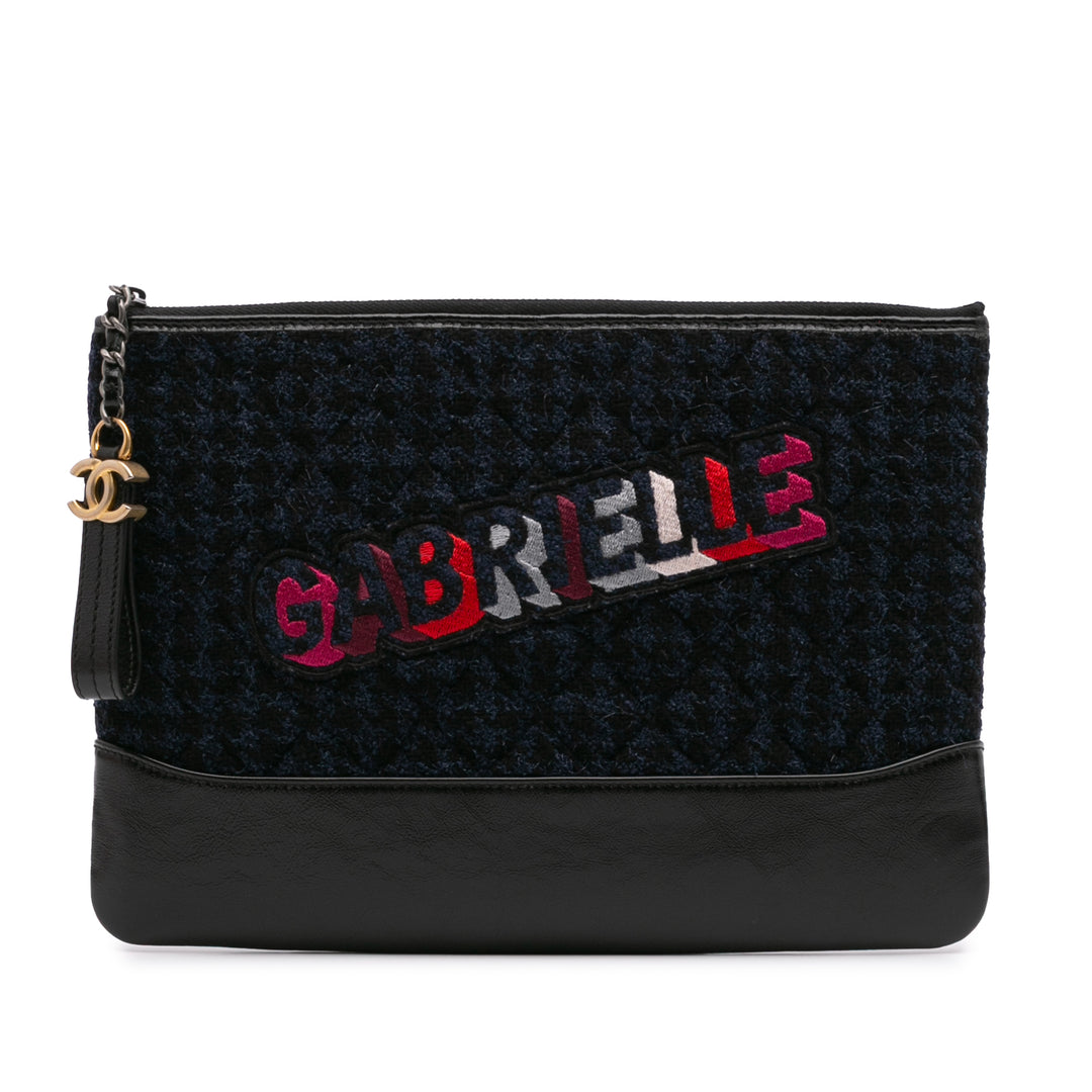 Quilted Tweed and Calfskin Embroidered Gabrielle Clutch Blue - Gaby Paris