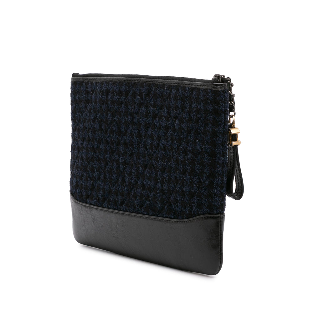 Quilted Tweed and Calfskin Embroidered Gabrielle Clutch Blue - Gaby Paris