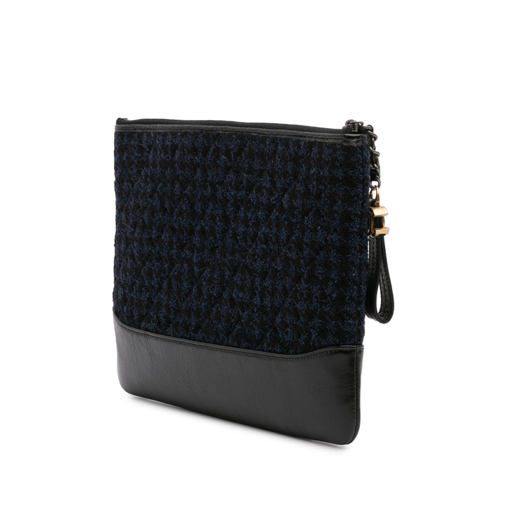 Quilted Tweed and Calfskin Embroidered Gabrielle Clutch Blue - Gaby Paris