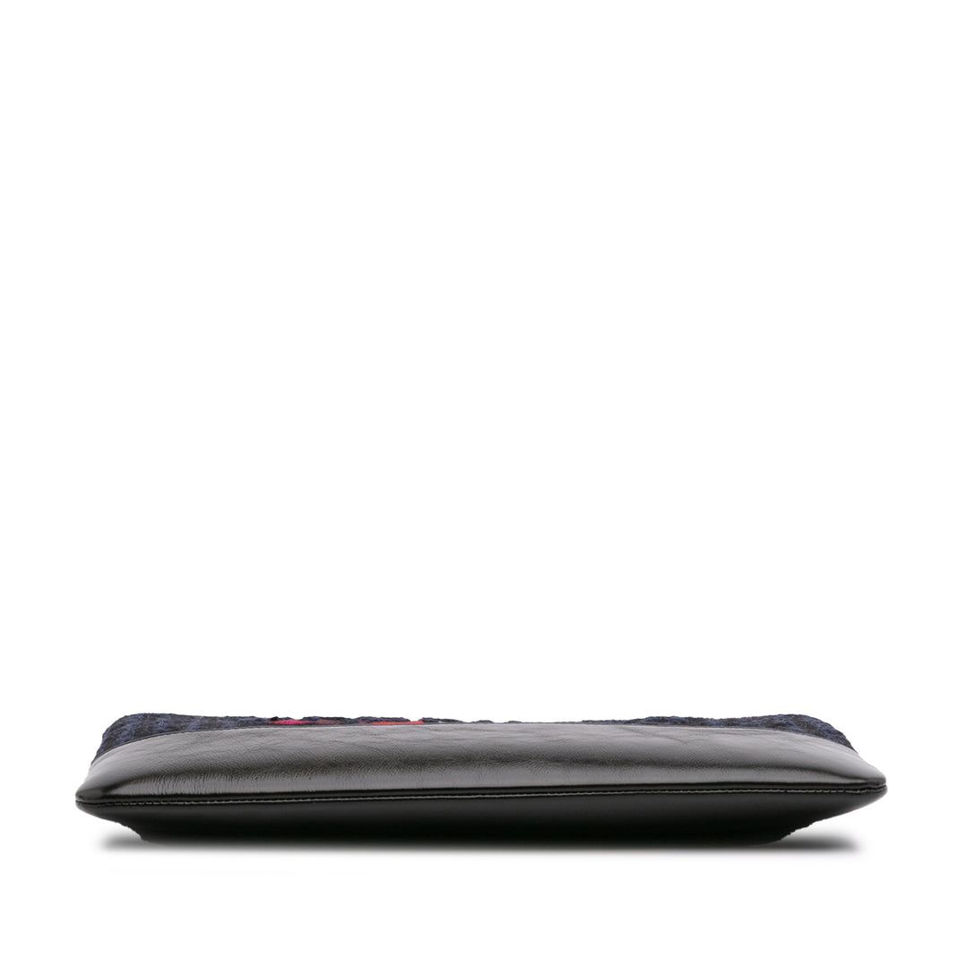 Quilted Tweed and Calfskin Embroidered Gabrielle Clutch Blue - Gaby Paris