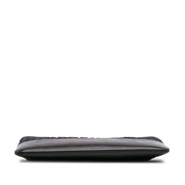 Quilted Tweed and Calfskin Embroidered Gabrielle Clutch Blue - Gaby Paris
