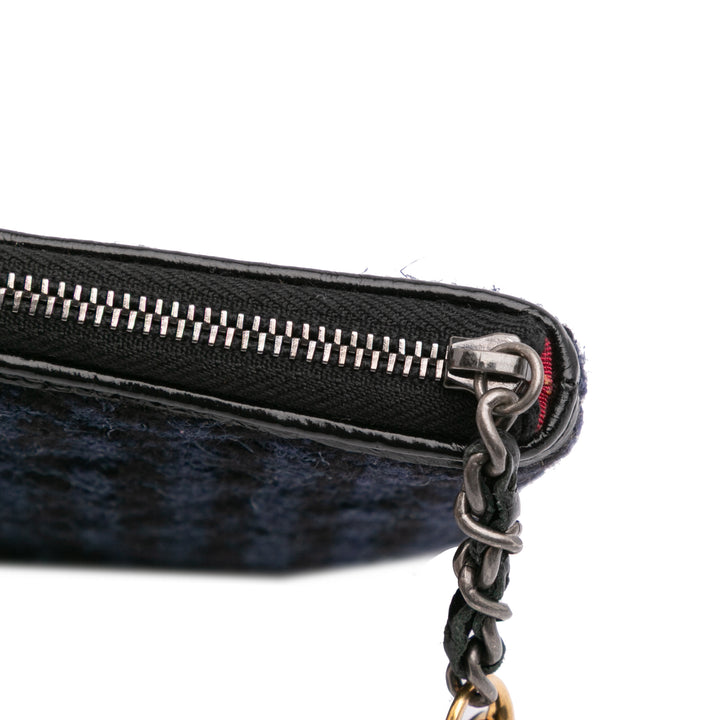 Quilted Tweed and Calfskin Embroidered Gabrielle Clutch Blue - Gaby Paris