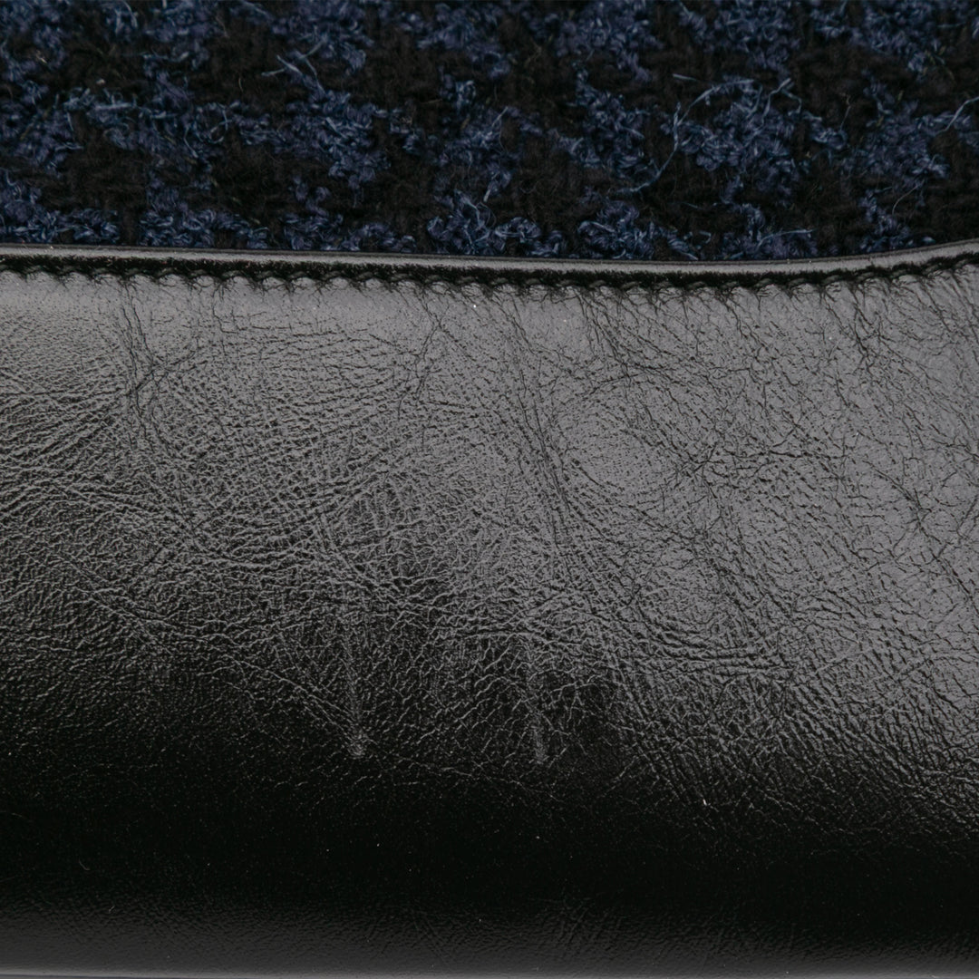 Quilted Tweed and Calfskin Embroidered Gabrielle Clutch Blue - Gaby Paris