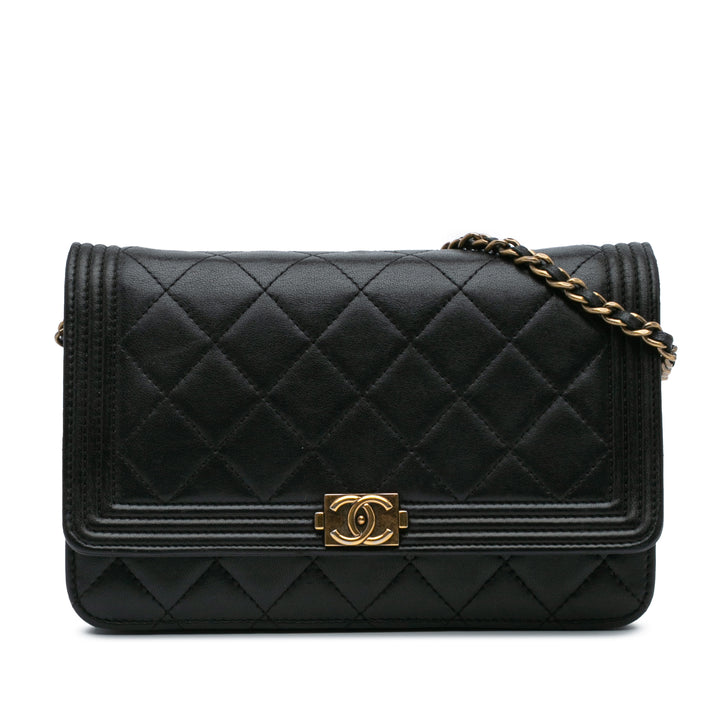 Lambskin Boy Wallet On Chain Black - Gaby Paris