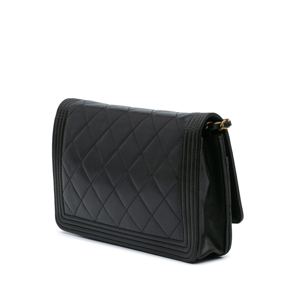 Lambskin Boy Wallet On Chain Black - Gaby Paris