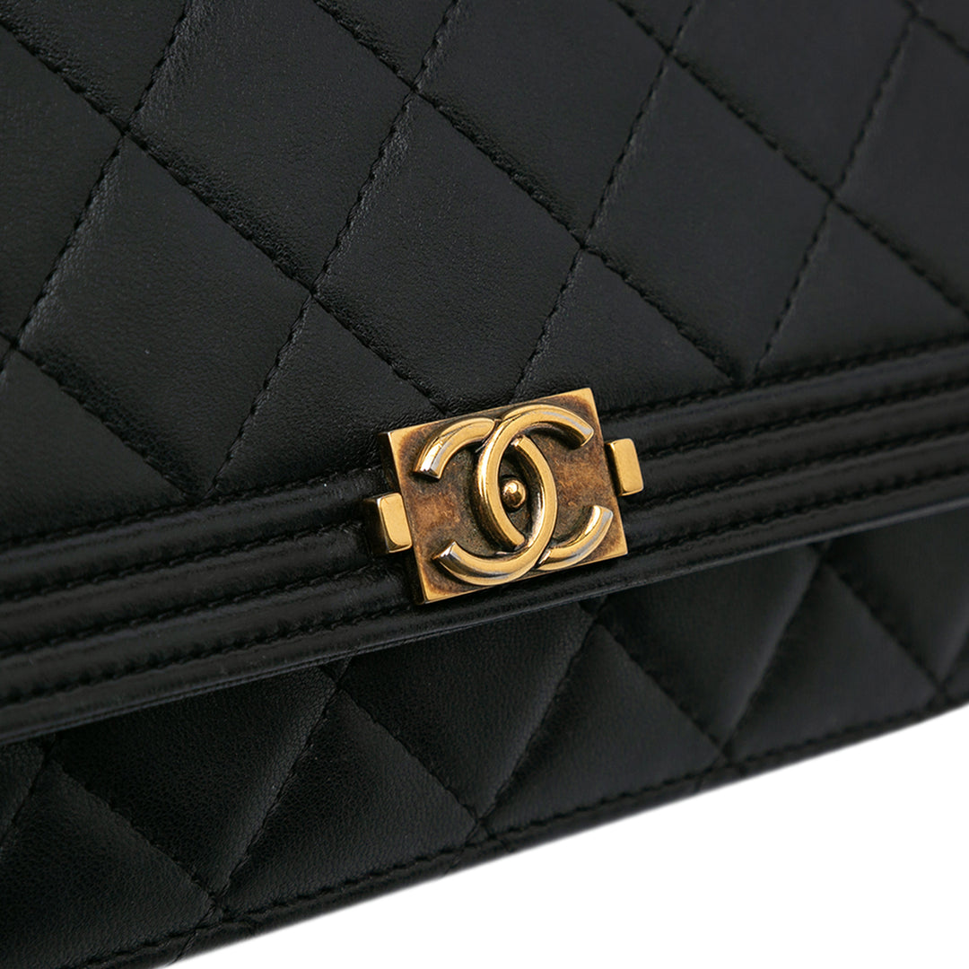 Lambskin Boy Wallet On Chain Black - Gaby Paris