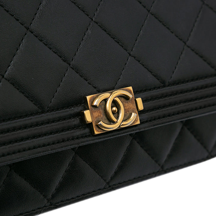 Lambskin Boy Wallet On Chain Black - Gaby Paris
