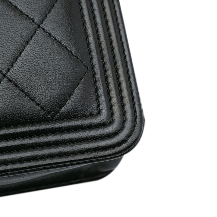 Lambskin Boy Wallet On Chain Black - Gaby Paris