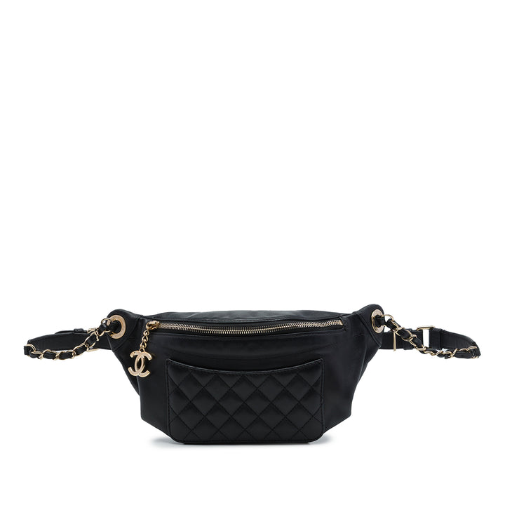 Chanel Matelassé Classic Bi Waist Sac Cuir d'agneau Noir – vue principale – GABY PARIS