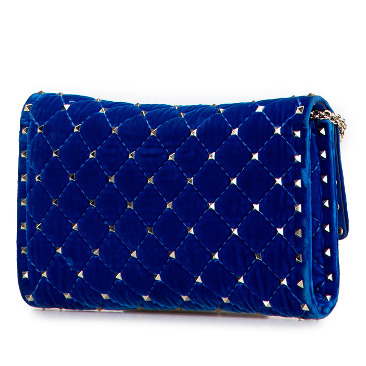 Valentino Quilted Velours Rockstud Spike Wallet on Chain Bleu