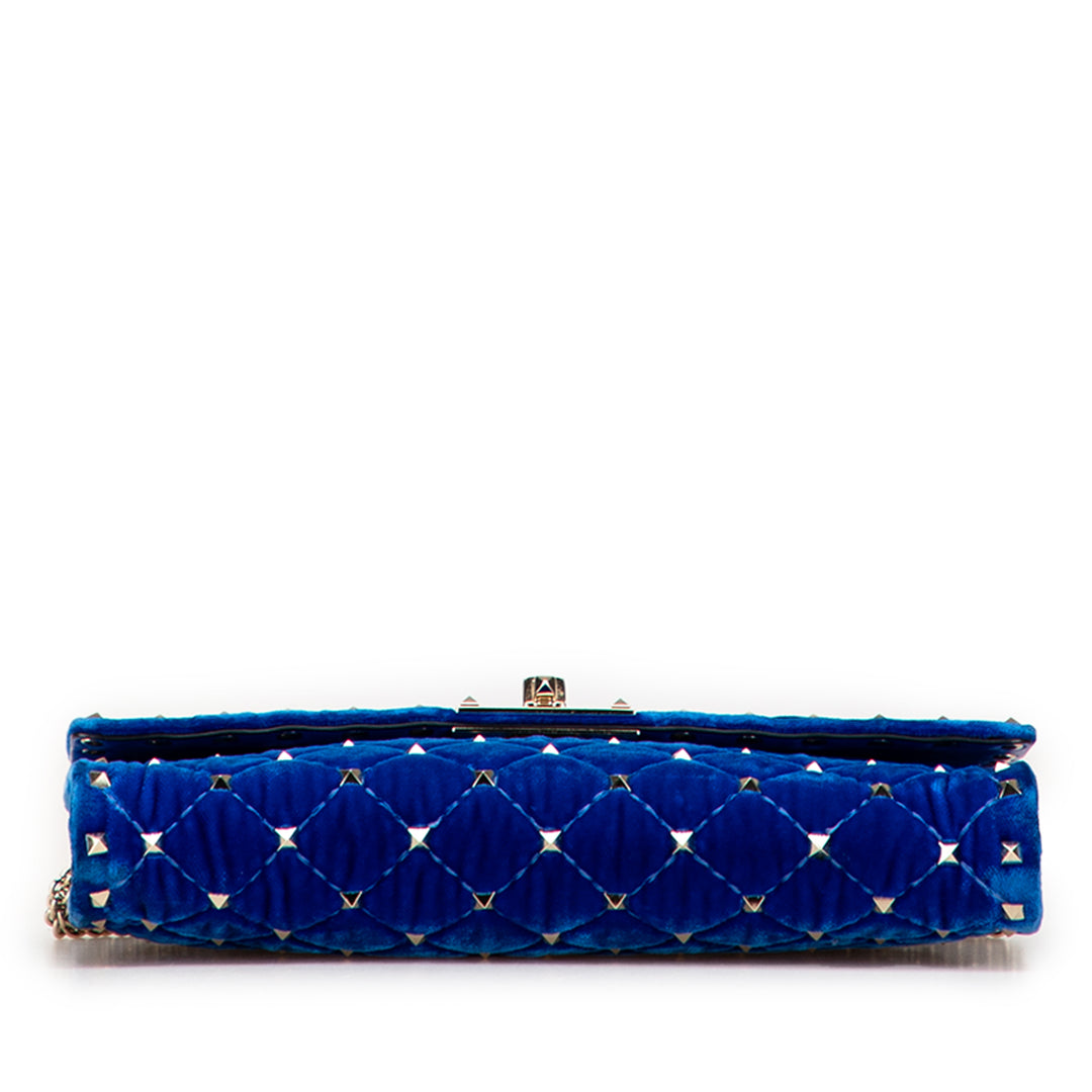 Valentino Quilted Velours Rockstud Spike Wallet on Chain Bleu