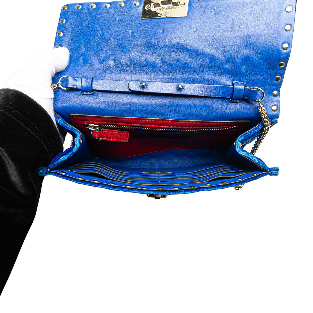 Valentino Quilted Velours Rockstud Spike Wallet on Chain Bleu