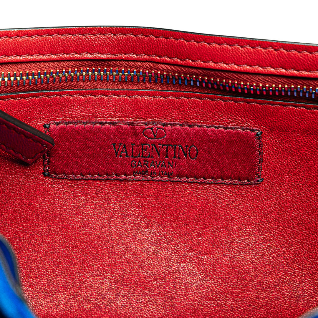 Valentino Quilted Velours Rockstud Spike Wallet on Chain Bleu