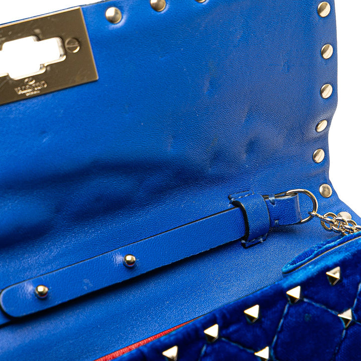 Valentino Quilted Velours Rockstud Spike Wallet on Chain Bleu