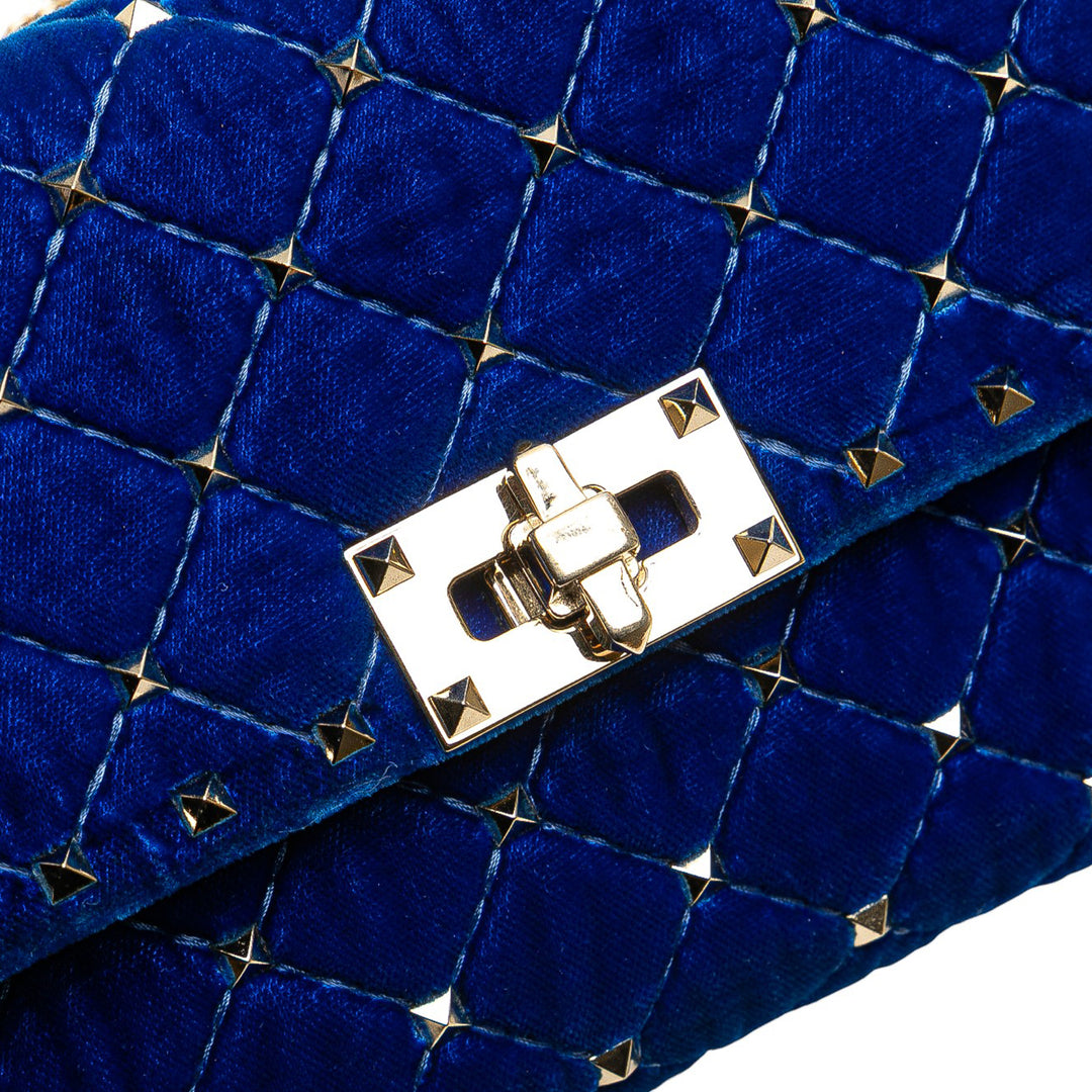 Valentino Quilted Velours Rockstud Spike Wallet on Chain Bleu