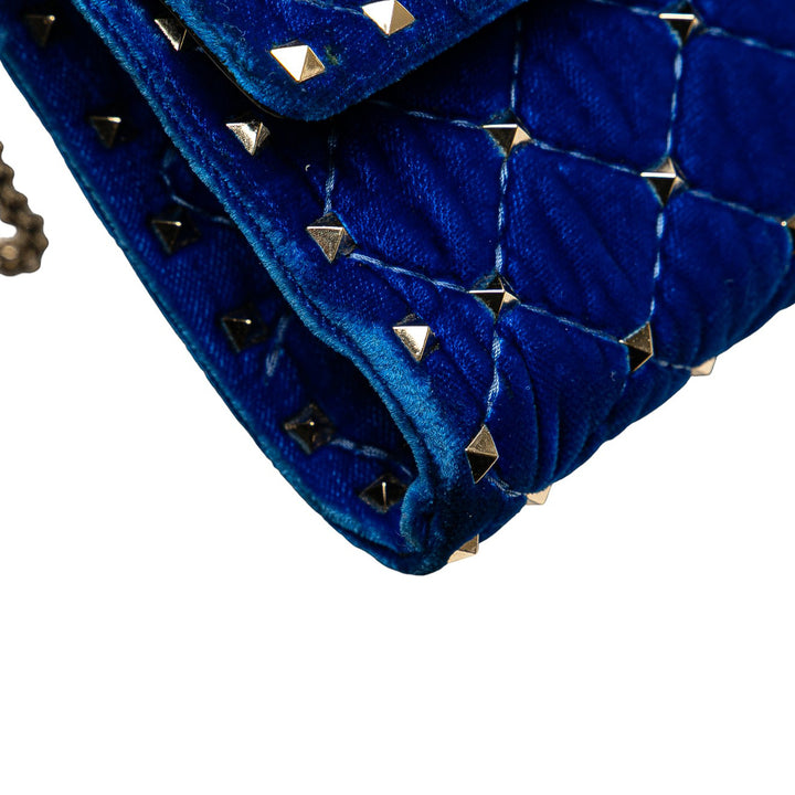 Valentino Quilted Velours Rockstud Spike Wallet on Chain Bleu