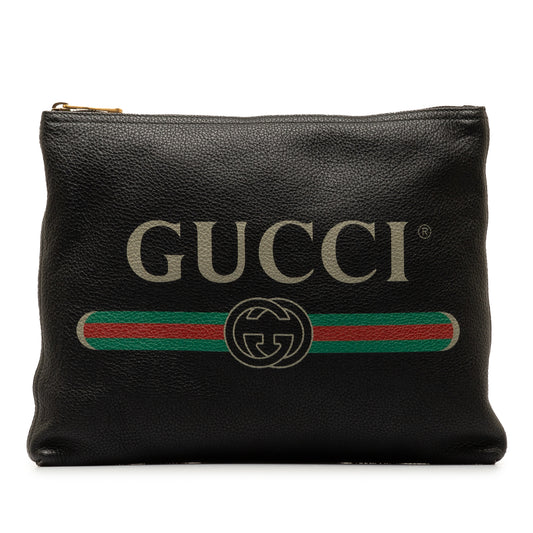 Gucci Logo Leather Clutch Bag Black - Gaby Paris