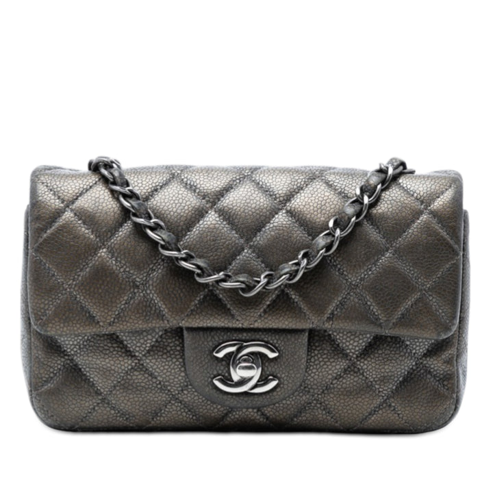 Chanel Mini Rectangular Classic Metallic Caviar Simple rabat