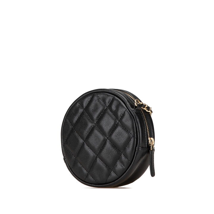 CC Quilted Caviar Round Clutch With Chain Black - Gaby Paris