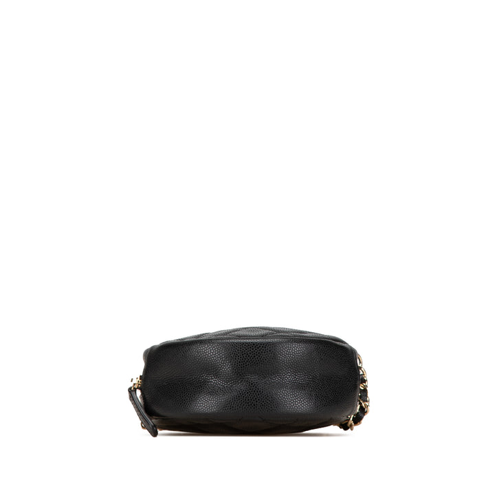 CC Quilted Caviar Round Clutch With Chain Black - Gaby Paris