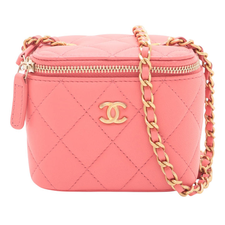 Chanel Mini Quilted Cuir d’agneau Pearl Crush Vanity Étui With Chain Rose