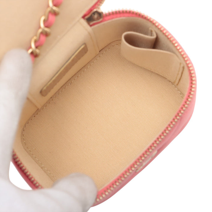 Chanel Mini Quilted Cuir d’agneau Pearl Crush Vanity Étui With Chain Rose