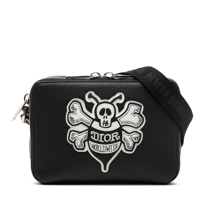 Dior Shawn Stussy Cuir de veau grainé Double Zip Pochette with Strap