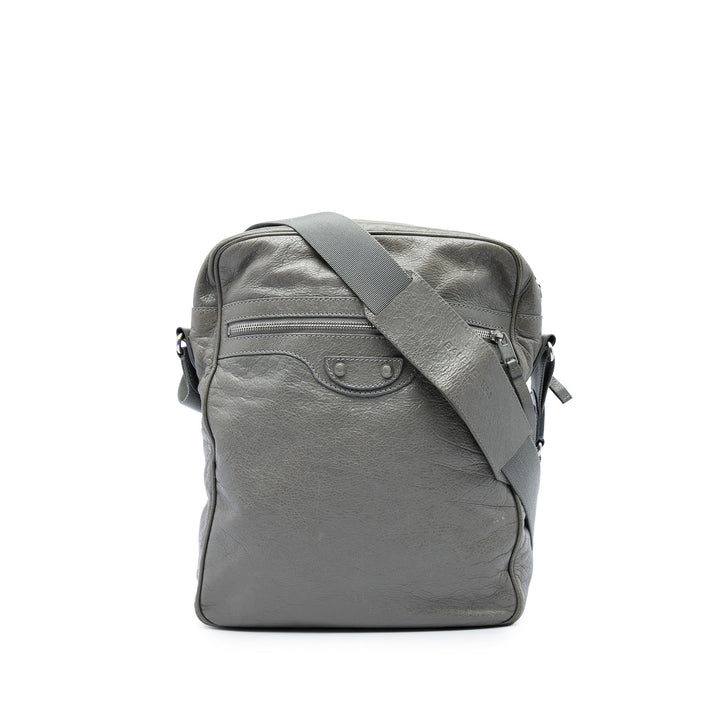 Balenciaga Sac bandoulière Motocross Classic Reporter Cuir d'agneau Gris – vue principale – GABY PARIS
