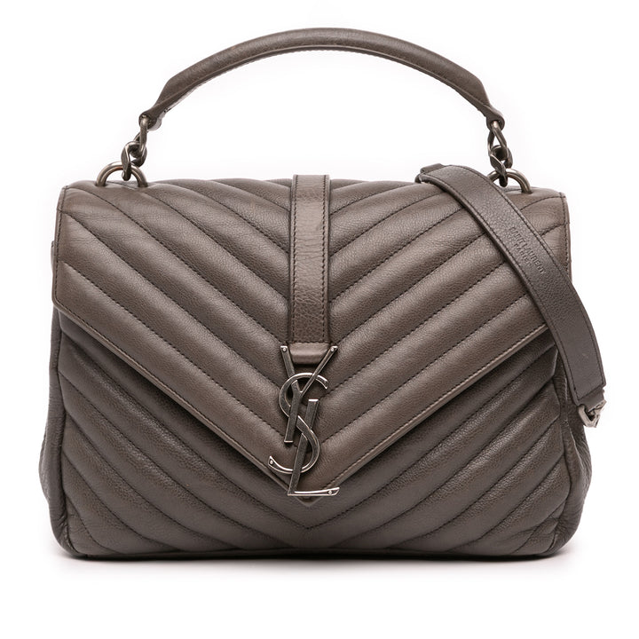 Saint Laurent Medium Chevron Sheepskin Monogram College Sac cartable Gris – GABY PARIS Authentique