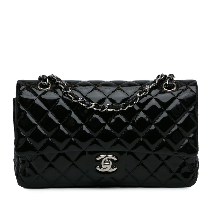 Medium Classic Patent Double Flap Black - Gaby Paris