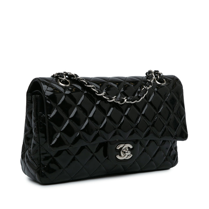 Medium Classic Patent Double Flap Black - Gaby Paris