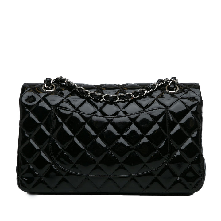 Medium Classic Patent Double Flap Black - Gaby Paris