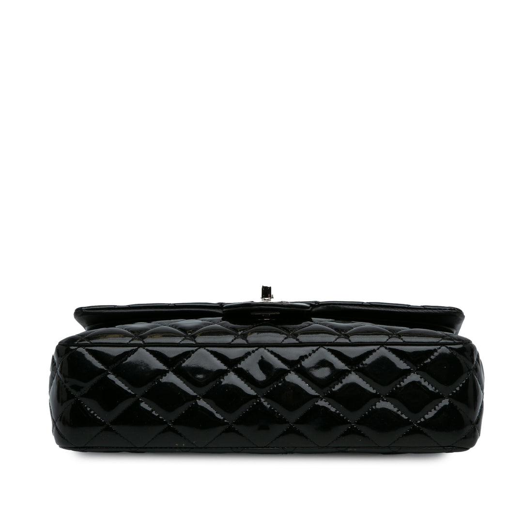 Medium Classic Patent Double Flap Black - Gaby Paris