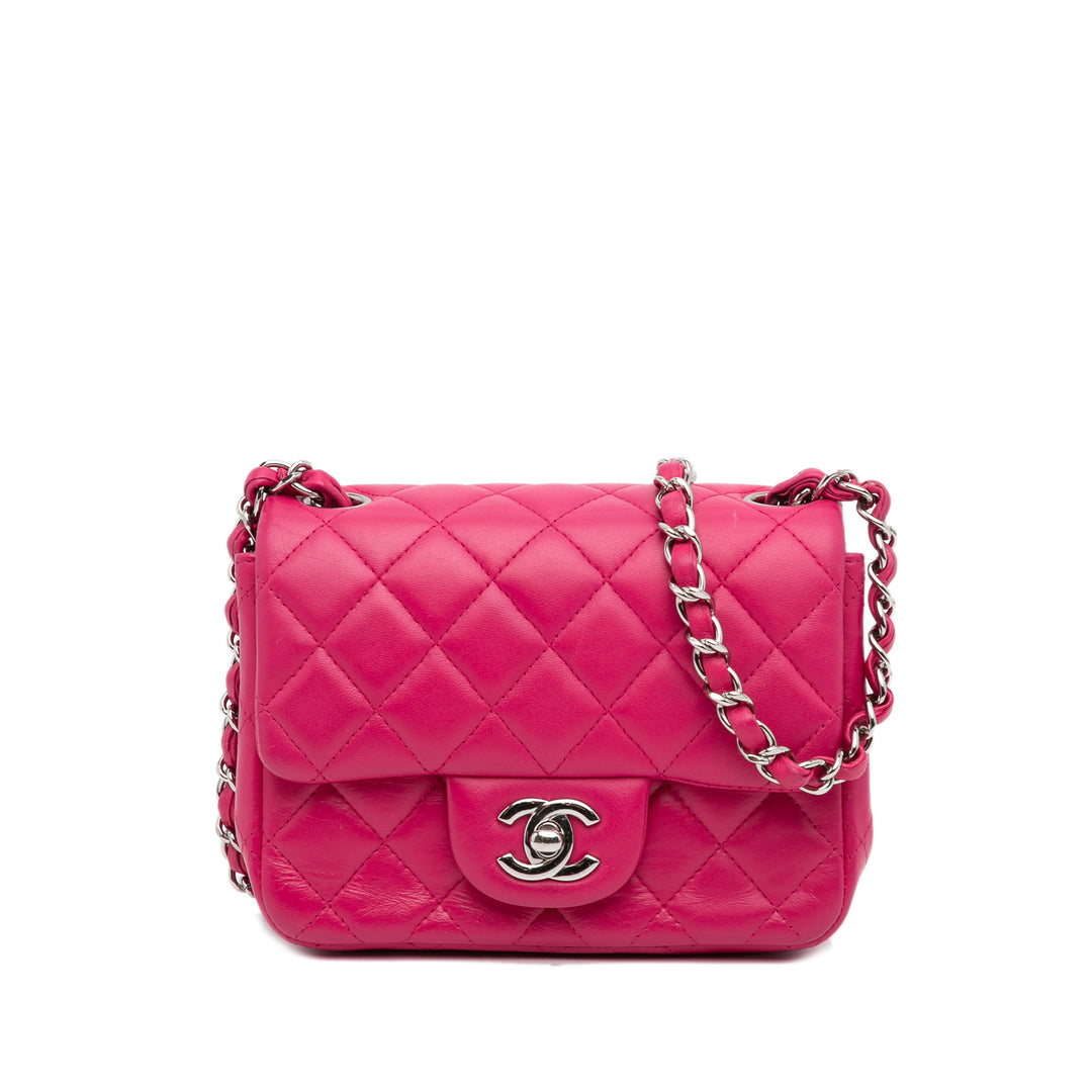 Mini Square Classic Lambskin Flap Pink - Gaby Paris