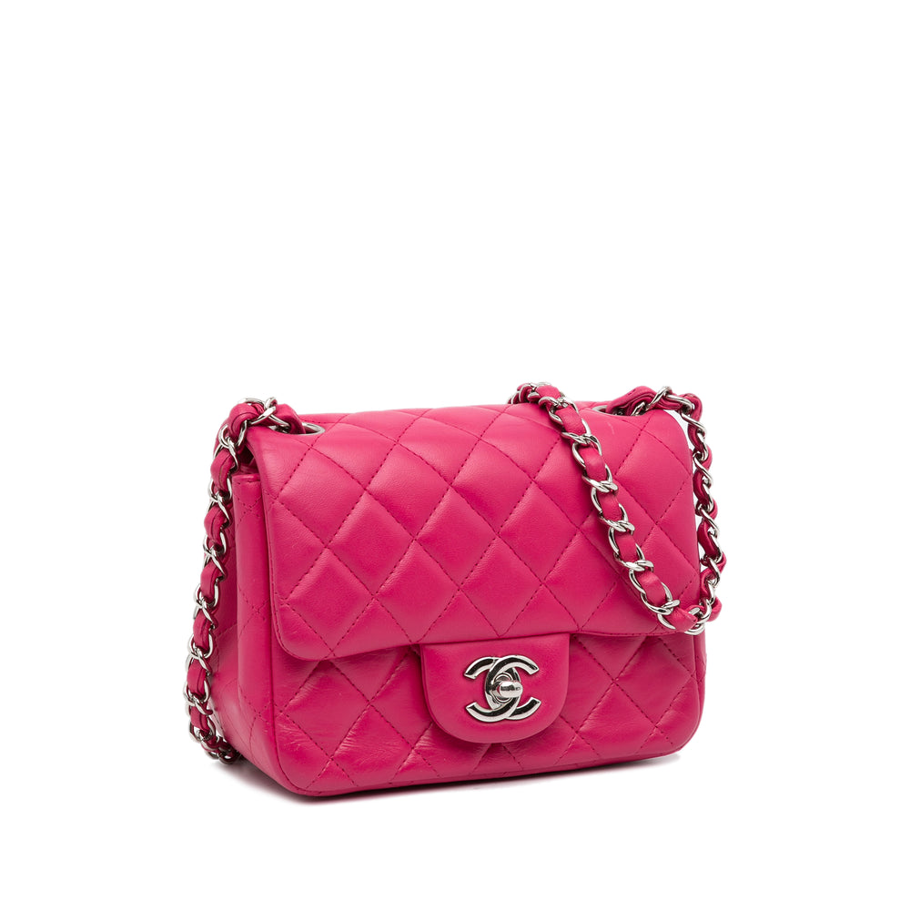 Mini Square Classic Lambskin Flap Pink - Gaby Paris