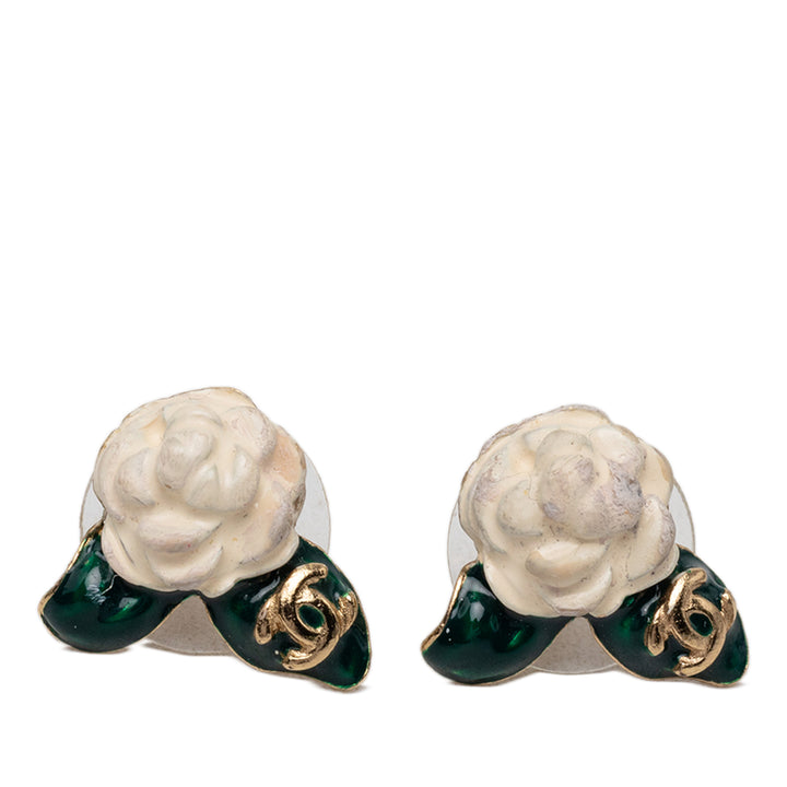 Chanel CC plaqué Émail Fall Camellia fermoir poussette Boucles d’oreilles