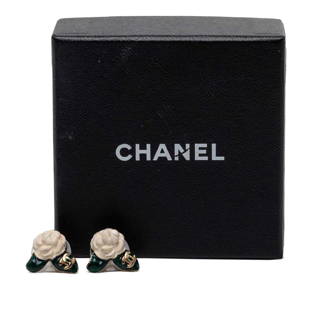 Chanel CC plaqué Émail Fall Camellia fermoir poussette Boucles d’oreilles