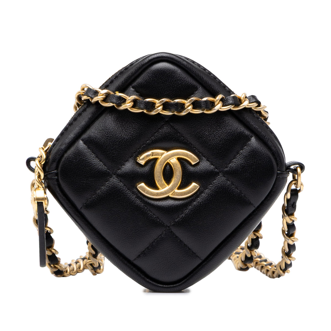 Chanel CC Matelassé Diamond Pochette avec chaîne Cuir d'agneau Noir – vue principale – GABY PARIS