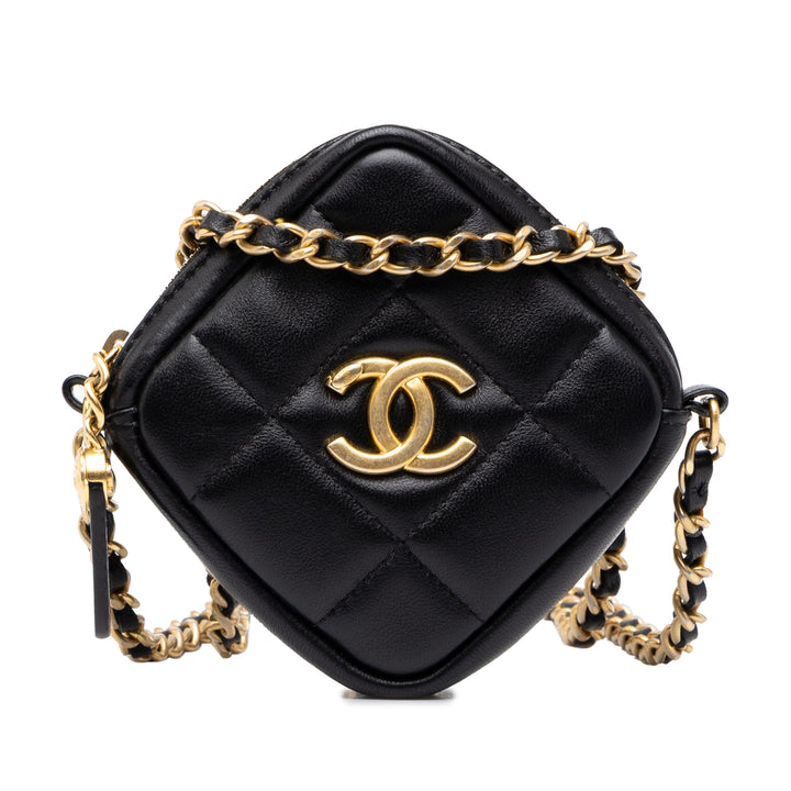 Chanel CC Matelassé Diamond Pochette avec chaîne Cuir d'agneau Noir – vue principale – GABY PARIS