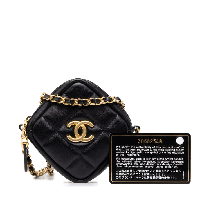Chanel CC Matelassé Diamond Pochette avec chaîne Cuir d'agneau Noir – vue 7 – GABY PARIS
