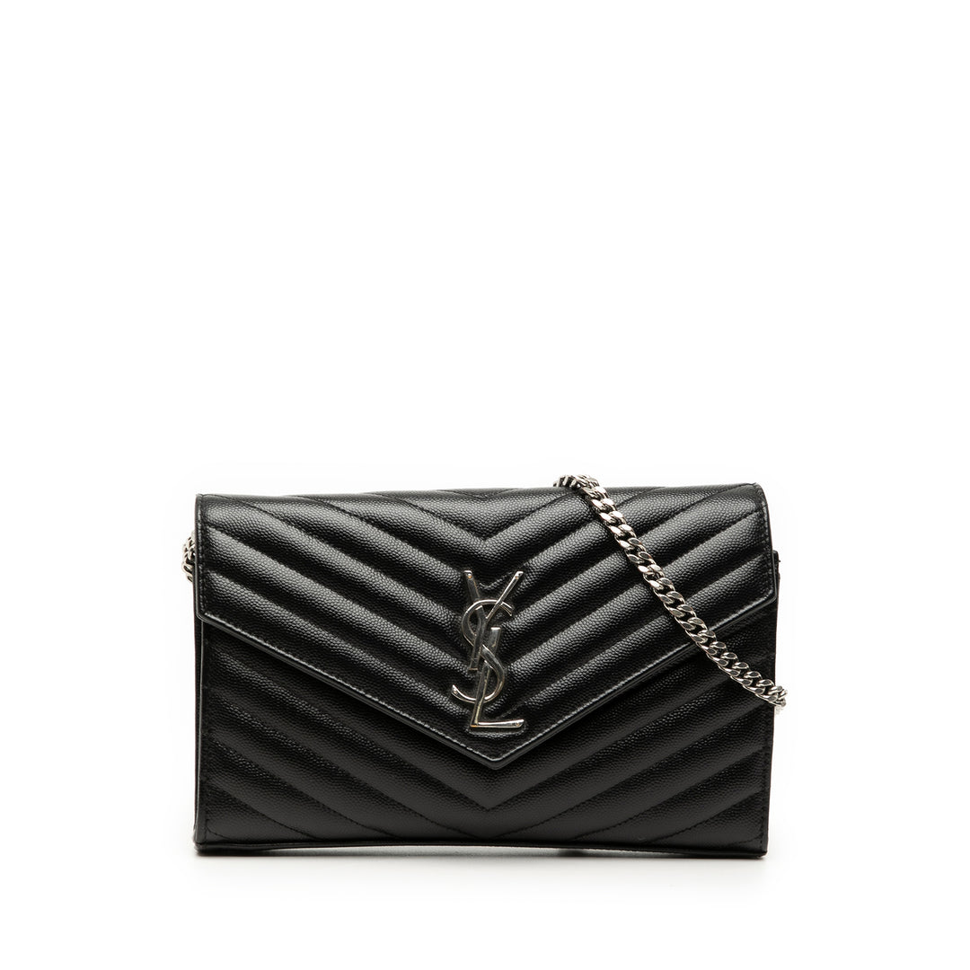 Saint Laurent Grain De Poudre Chevron Monogram Envelope Chain Portefeuille