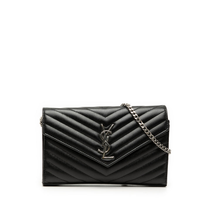 Saint Laurent Grain De Poudre Chevron Monogram Envelope Chain Portefeuille