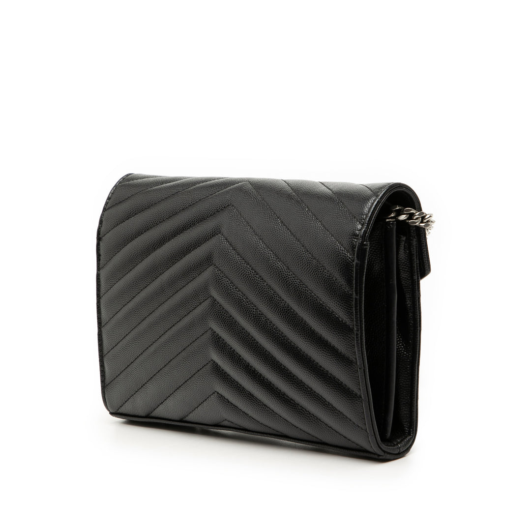 Saint Laurent Grain De Poudre Chevron Monogram Envelope Chain Portefeuille