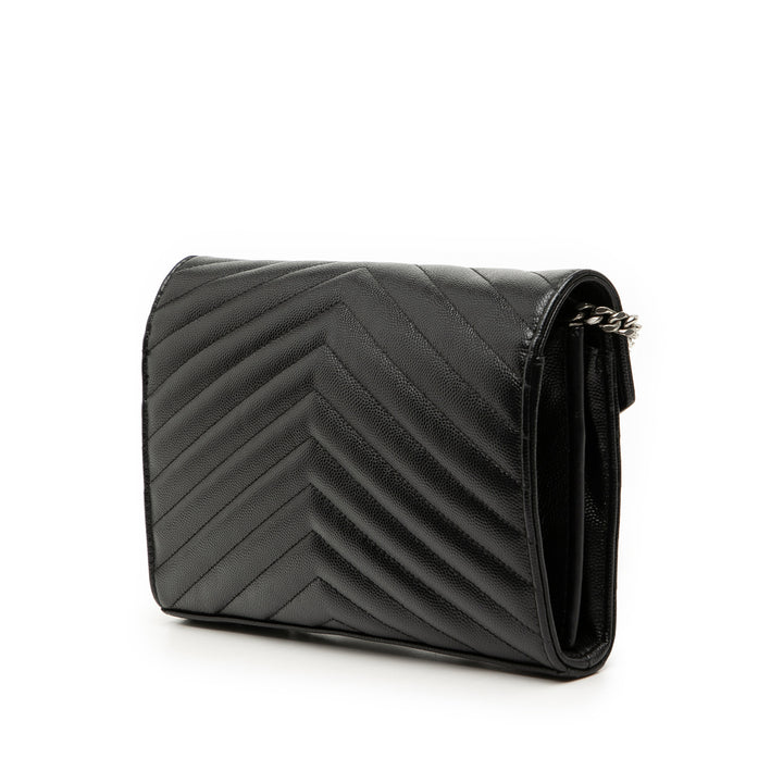 Saint Laurent Grain De Poudre Chevron Monogram Envelope Chain Portefeuille
