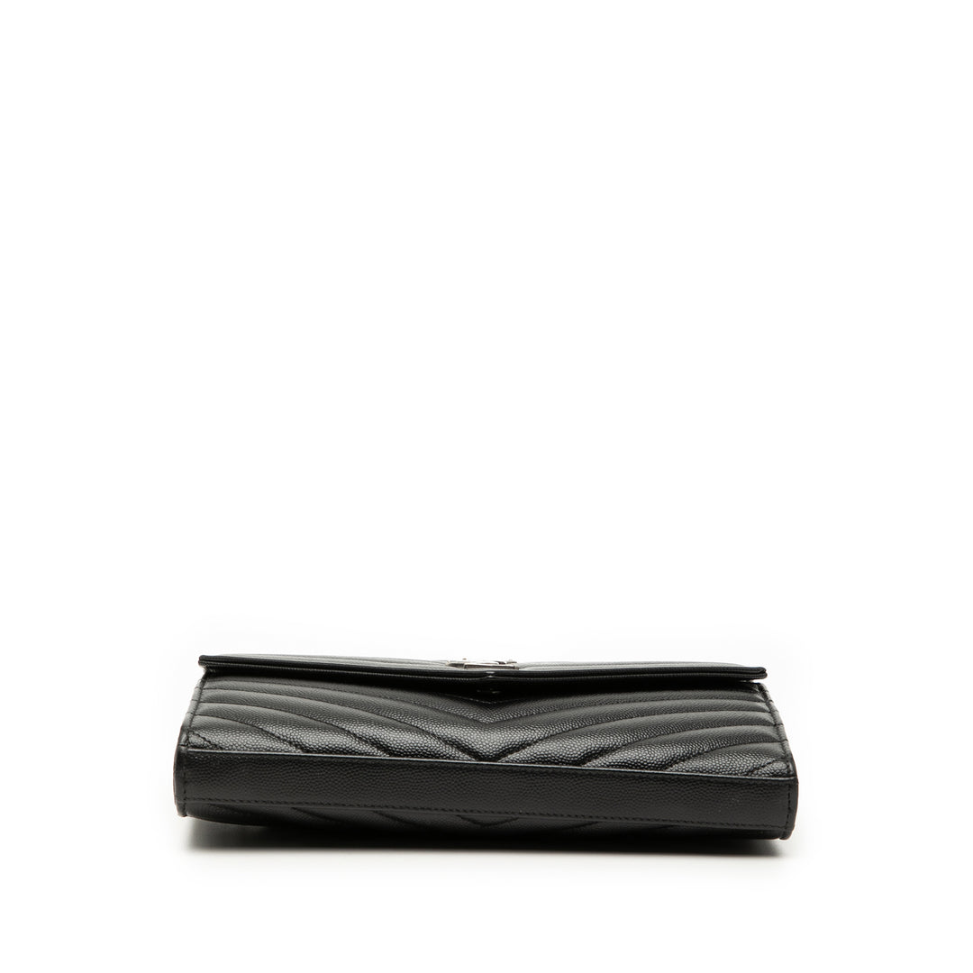 Saint Laurent Grain De Poudre Chevron Monogram Envelope Chain Portefeuille