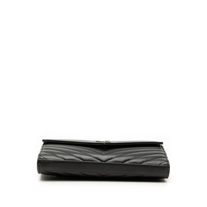 Saint Laurent Grain De Poudre Chevron Monogram Envelope Chain Portefeuille
